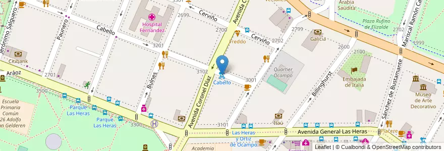 Mapa de ubicacion de Cabello, Palermo en 阿根廷, Ciudad Autónoma De Buenos Aires, Comuna 2, 布宜诺斯艾利斯.
