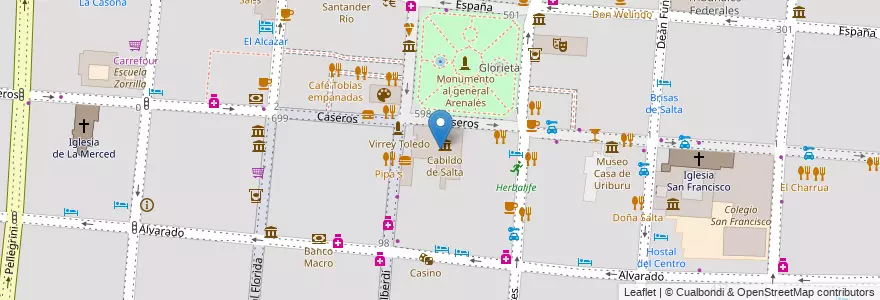 Mapa de ubicacion de Cabildo de Salta en Argentinië, Salta, Capital, Municipio De Salta, Salta.