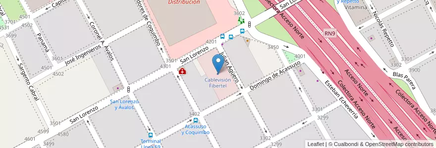 Mapa de ubicacion de Cablevisión Fibertel en Arjantin, Buenos Aires, Partido De Vicente López, Vicente López.
