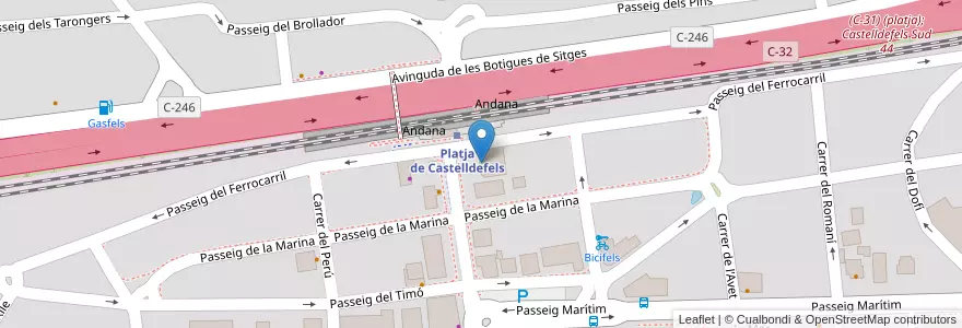Mapa de ubicacion de Cabo Polonio en Sepanyol, Catalunya, Barcelona, Baix Llobregat, Castelldefels.