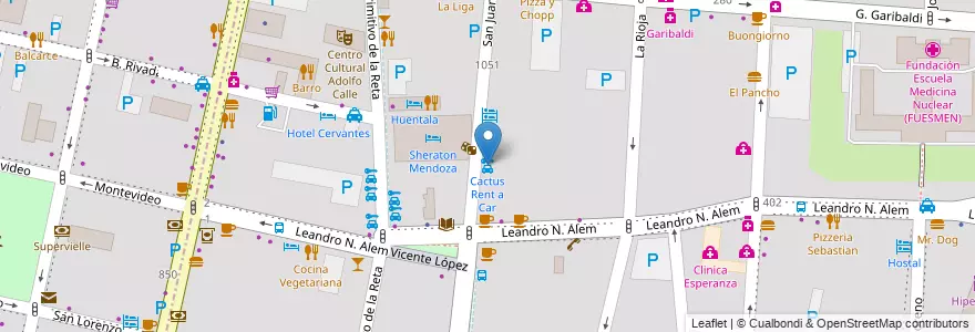 Mapa de ubicacion de Cactus Rent a Car en アルゼンチン, チリ, メンドーサ州, Departamento Capital, Ciudad De Mendoza, Sección 3ª Parque O'Higgins.
