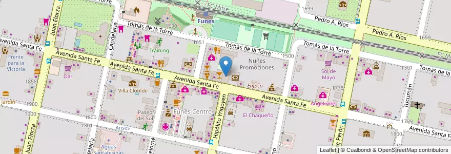 Mapa de ubicacion de CAF Eventos en 阿根廷, Santa Fe, Departamento Rosario, Municipio De Funes, Funes.