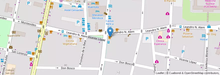 Mapa de ubicacion de Cafe 6ta Avenida en 阿根廷, 智利, Mendoza, Departamento Capital, Ciudad De Mendoza, Sección 3ª Parque O'Higgins.