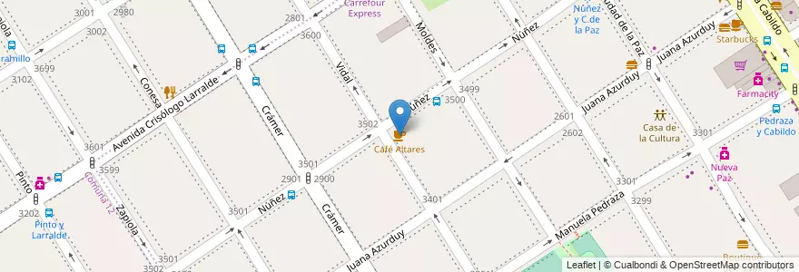Mapa de ubicacion de Café Altares, Nuñez en Argentinië, Ciudad Autónoma De Buenos Aires, Buenos Aires, Comuna 13.