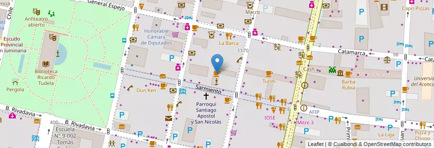 Mapa de ubicacion de Cafe Balcarce en الأرجنتين, تشيلي, Mendoza, Departamento Capital, Ciudad De Mendoza.