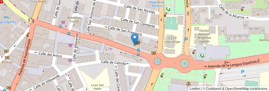 Mapa de ubicacion de Café Bar Hnos. Díaz en Испания, Мадрид, Мадрид, Área Metropolitana De Madrid Y Corredor Del Henares, Leganés.
