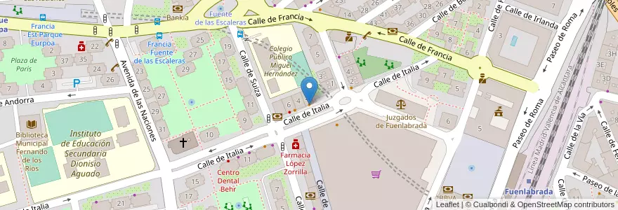 Mapa de ubicacion de Café-Bar La Bohème en اسپانیا, بخش خودمختار مادرید, بخش خودمختار مادرید, Área Metropolitana De Madrid Y Corredor Del Henares, Fuenlabrada.