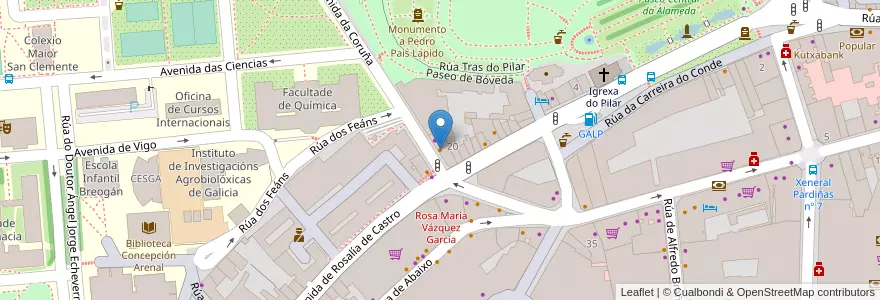 Mapa de ubicacion de Café Bar Lago en إسبانيا, غاليسيا, لا كورونيا, شنت ياقب, شنت ياقب.