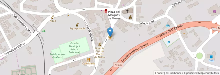 Mapa de ubicacion de Café-Bar Muros El Casino en 스페인, 아스투리아스, 아스투리아스, Muros De Nalón.