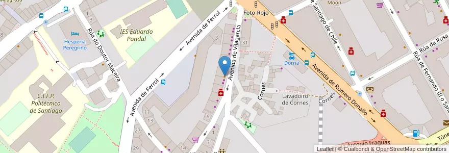 Mapa de ubicacion de Café Bar Orpheus en Spanje, Galicië, A Coruña, Santiago, Santiago De Compostela.