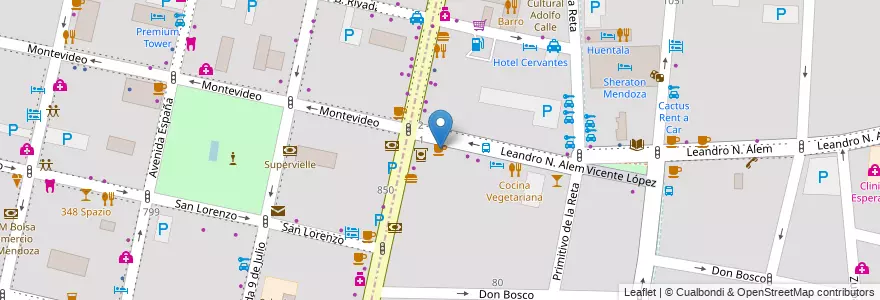 Mapa de ubicacion de Cafe Bilbao en アルゼンチン, チリ, メンドーサ州, Departamento Capital, Sección 3ª Parque O'Higgins, Ciudad De Mendoza, Sección 2ª Barrio Cívico.