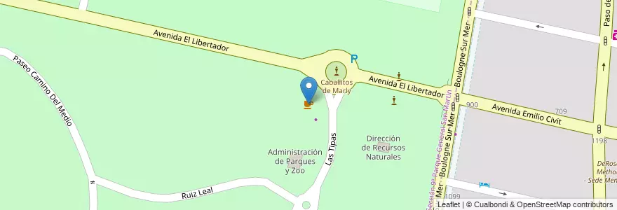 Mapa de ubicacion de Cafe Caballitos de Marly en アルゼンチン, チリ, メンドーサ州, Departamento Capital, Sección 9ª Parque General San Martín, Ciudad De Mendoza.