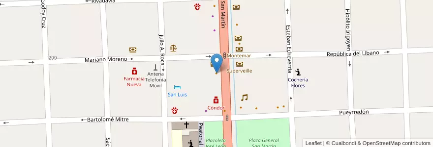 Mapa de ubicacion de Cafe Codigo en Argentinien, Chile, Mendoza, Departamento Tunuyán, Distrito Ciudad De Tunuyán.
