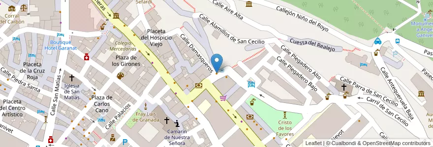 Mapa de ubicacion de café Damasqueros en スペイン, アンダルシア州, Granada, Comarca De La Vega De Granada, Granada.