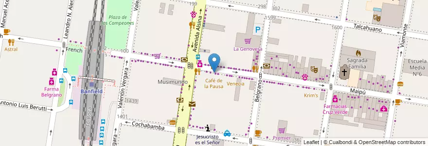 Mapa de ubicacion de Café de la Pausa en Аргентина, Буэнос-Айрес, Partido De Lomas De Zamora, Banfield.