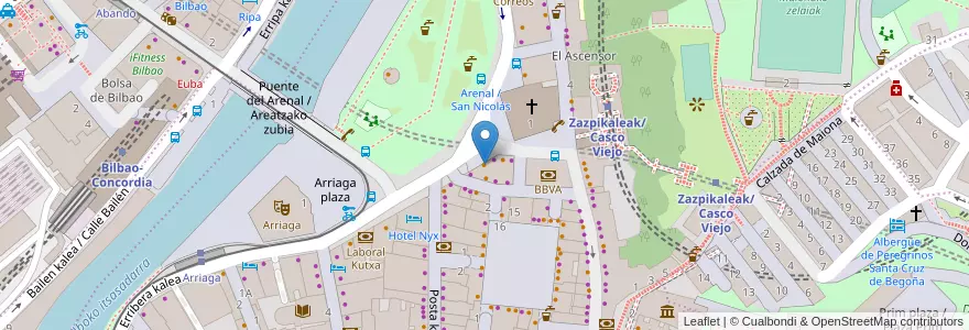Mapa de ubicacion de Cafe Del Arenal Restaurante en Espagne, Pays Basque Autonome, Biscaye, Grand-Bilbao, Bilbao.