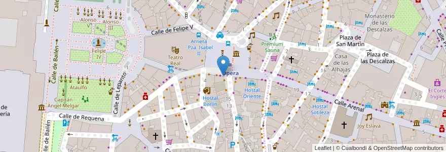 Mapa de ubicacion de Café Del Real en اسپانیا, بخش خودمختار مادرید, بخش خودمختار مادرید, Área Metropolitana De Madrid Y Corredor Del Henares, مادرید.