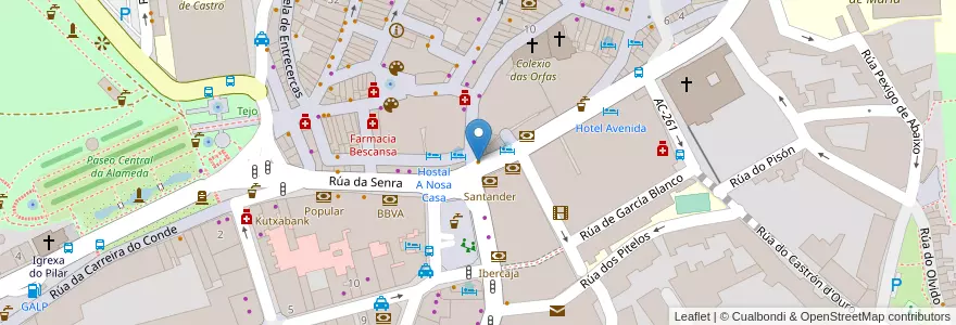 Mapa de ubicacion de Café Derby en Espanha, Galiza, A Corunha, Santiago, Santiago De Compostela.