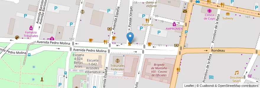 Mapa de ubicacion de Cafe El italiano en Argentinië, Chili, Mendoza, Departamento Capital, Sección 2ª Barrio Cívico, Ciudad De Mendoza.