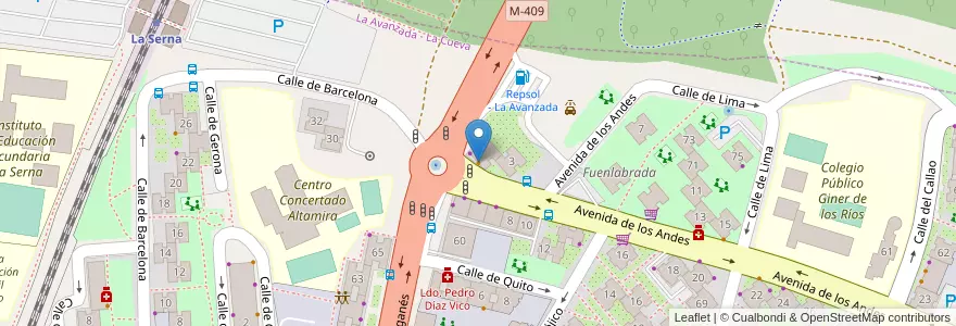 Mapa de ubicacion de Café La Avanzada en スペイン, マドリード州, Comunidad De Madrid, Área Metropolitana De Madrid Y Corredor Del Henares, Fuenlabrada.