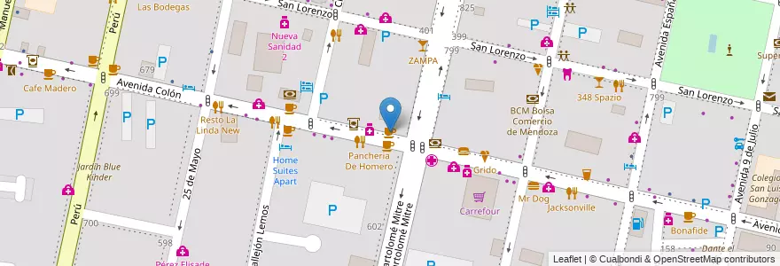 Mapa de ubicacion de Cafe La Lola en Argentinië, Chili, Mendoza, Departamento Capital, Sección 2ª Barrio Cívico, Ciudad De Mendoza.