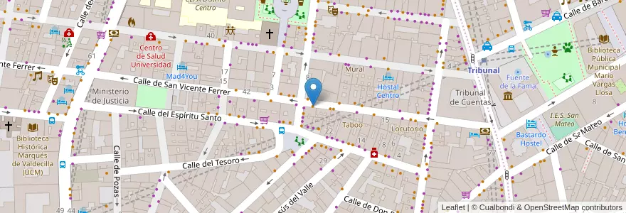 Mapa de ubicacion de Café Manuela en اسپانیا, بخش خودمختار مادرید, بخش خودمختار مادرید, Área Metropolitana De Madrid Y Corredor Del Henares, مادرید.