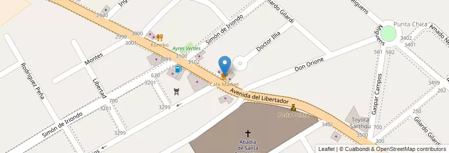 Mapa de ubicacion de Cafe Market en Argentina, Provincia Di Buenos Aires, Partido De San Fernando, Victoria.