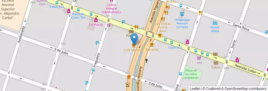 Mapa de ubicacion de Cafe Martinez en Argentine, Córdoba, Departamento Capital, Pedanía Capital, Córdoba, Municipio De Córdoba.