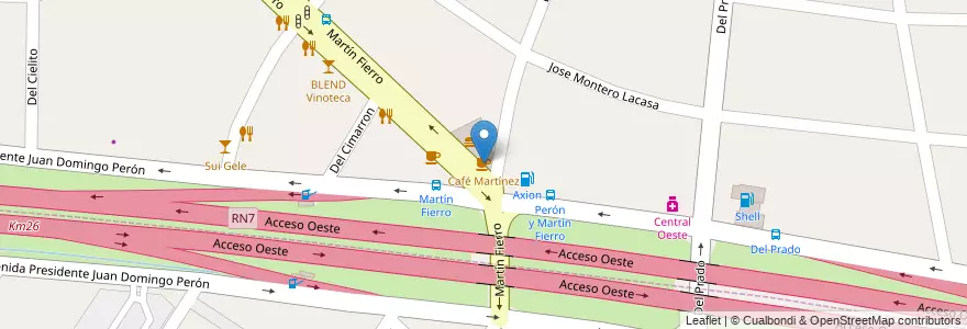 Mapa de ubicacion de Café Martínez en Argentina, Buenos Aires, Partido De Ituzaingó, Villa Udaondo.