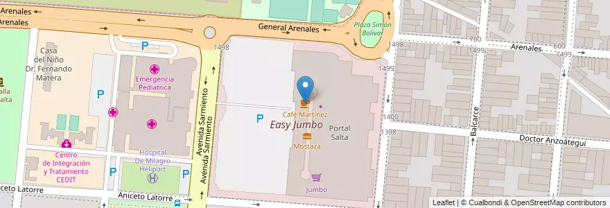 Mapa de ubicacion de Café Martínez en Argentinien, Salta, Capital, Municipio De Salta, Salta.