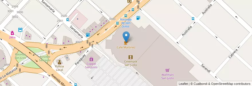 Mapa de ubicacion de Café Martínez en アルゼンチン, ブエノスアイレス州, Partido De La Matanza, San Justo.