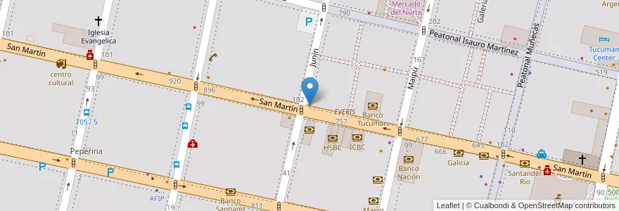 Mapa de ubicacion de Café Martínez en 아르헨티나, Tucumán, San Miguel De Tucumán, Departamento Capital, San Miguel De Tucumán.