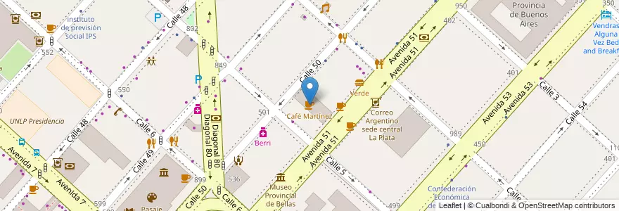 Mapa de ubicacion de Café Martínez, Casco Urbano en Аргентина, Буэнос-Айрес, Partido De La Plata, La Plata.