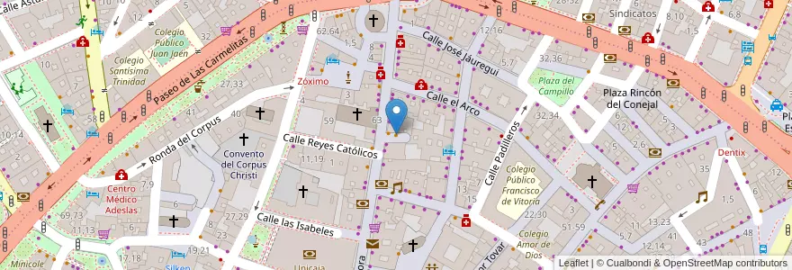 Mapa de ubicacion de Café Milú en 스페인, Castilla Y León, Salamanca, Campo De Salamanca, Salamanca.
