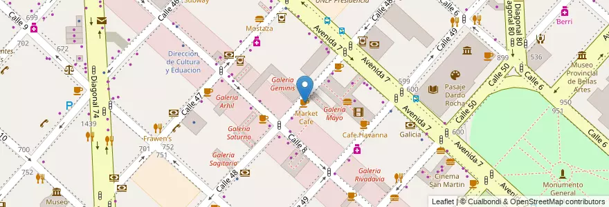 Mapa de ubicacion de Cafe Oli Bar, Casco Urbano en Аргентина, Буэнос-Айрес, Partido De La Plata, La Plata.