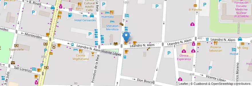 Mapa de ubicacion de Cafe Pellegrini en Argentinien, Chile, Mendoza, Departamento Capital, Ciudad De Mendoza, Sección 3ª Parque O'Higgins.