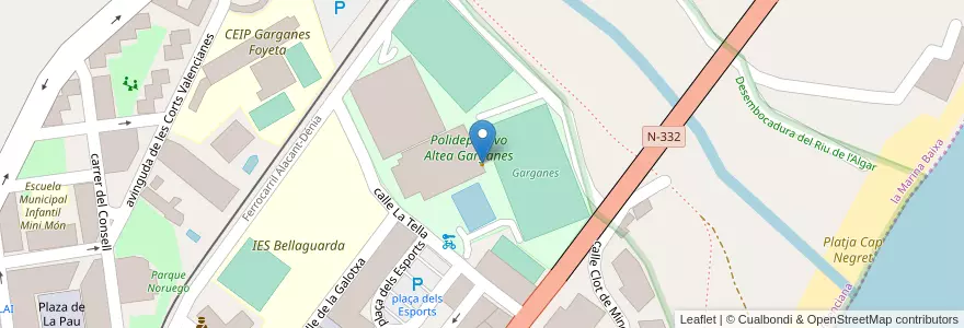 Mapa de ubicacion de Cafe Polideportiva en 西班牙, Comunitat Valenciana, Alacant / Alicante, La Marina Baixa, Altea.