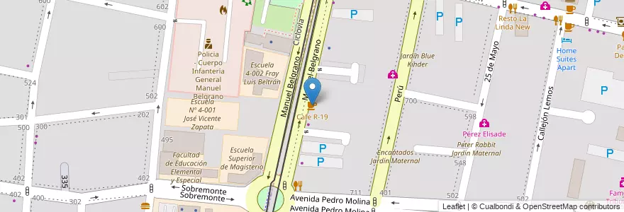 Mapa de ubicacion de Cafe R-19 en Argentina, Cile, Mendoza, Departamento Capital, Sección 2ª Barrio Cívico, Ciudad De Mendoza.