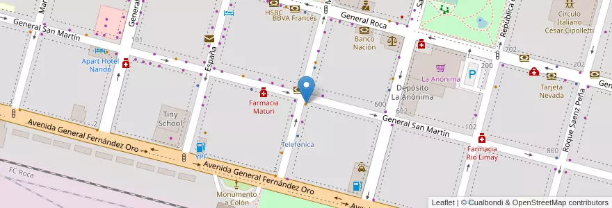 Mapa de ubicacion de Café San Martín en 아르헨티나, 칠레, 리오네그로주, Cipolletti, Departamento General Roca.