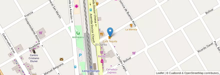 Mapa de ubicacion de Café Tequila en 아르헨티나, 부에노스아이레스주, Partido De Almirante Brown, Longchamps.