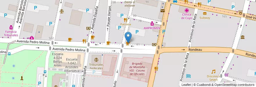 Mapa de ubicacion de Cafe Tinta Roja en آرژانتین, شیلی, Mendoza, Departamento Capital, Sección 2ª Barrio Cívico, Ciudad De Mendoza.