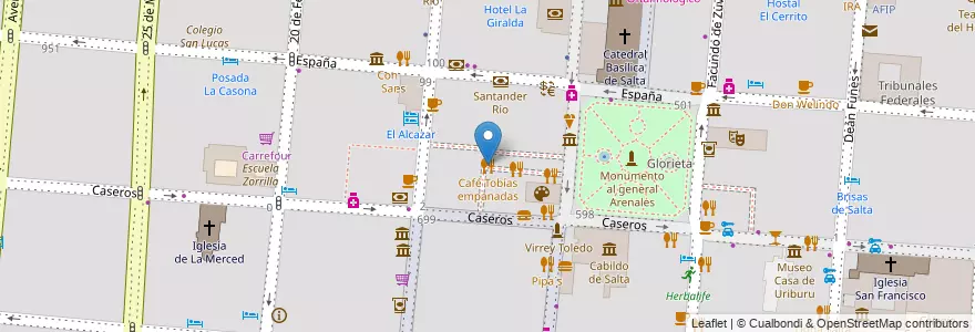 Mapa de ubicacion de Café Tobías empanadas en 아르헨티나, Salta, Capital, Municipio De Salta, Salta.