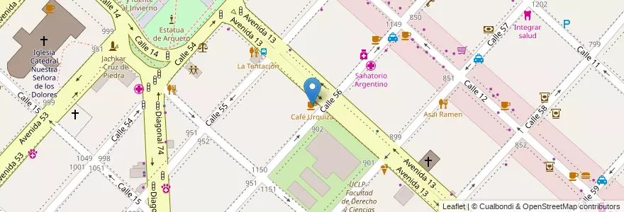 Mapa de ubicacion de Café Urquiza, Casco Urbano en アルゼンチン, ブエノスアイレス州, Partido De La Plata, La Plata.