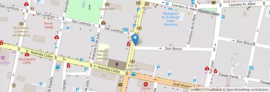 Mapa de ubicacion de Cafe Valentino en アルゼンチン, チリ, メンドーサ州, Departamento Capital, Sección 3ª Parque O'Higgins, Ciudad De Mendoza, Sección 2ª Barrio Cívico.