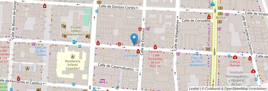 Mapa de ubicacion de Cafés Guayacán en اسپانیا, بخش خودمختار مادرید, بخش خودمختار مادرید, Área Metropolitana De Madrid Y Corredor Del Henares, مادرید.