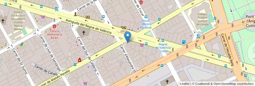 Mapa de ubicacion de Cafes Montecelio en Espagne, Communauté Valencienne, Valence, Comarca De València, Valence.