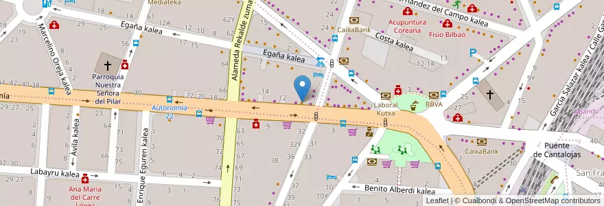 Mapa de ubicacion de Cafetería Autonomía en 西班牙, 巴斯克, 比斯开, Bilboaldea, 毕尔巴鄂.