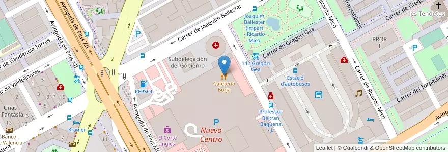 Mapa de ubicacion de Cafetería Borja en 西班牙, Comunitat Valenciana, 華倫西亞, Comarca De València, València.