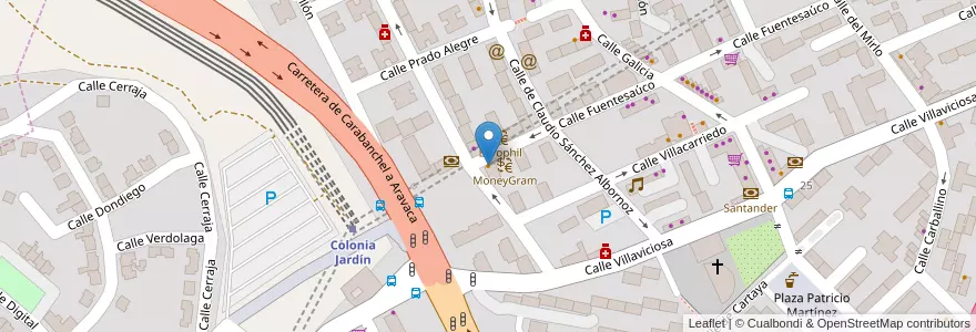 Mapa de ubicacion de Cafetería Colonia Jardín en スペイン, マドリード州, Comunidad De Madrid, Área Metropolitana De Madrid Y Corredor Del Henares, Madrid.