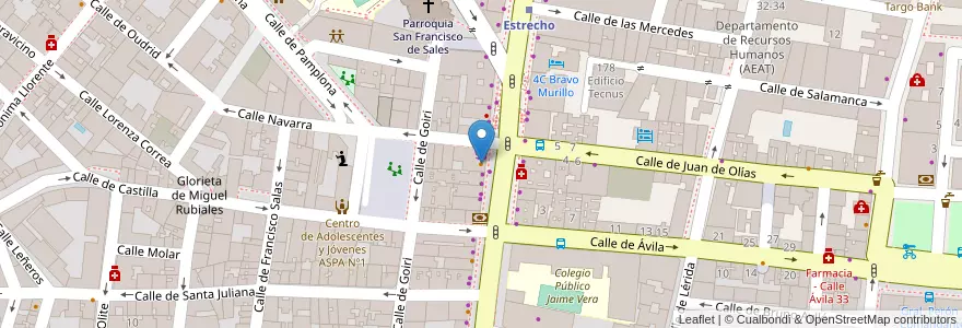 Mapa de ubicacion de Cafetería Estrecho en Spain, Community Of Madrid, Community Of Madrid, Área Metropolitana De Madrid Y Corredor Del Henares, Madrid.